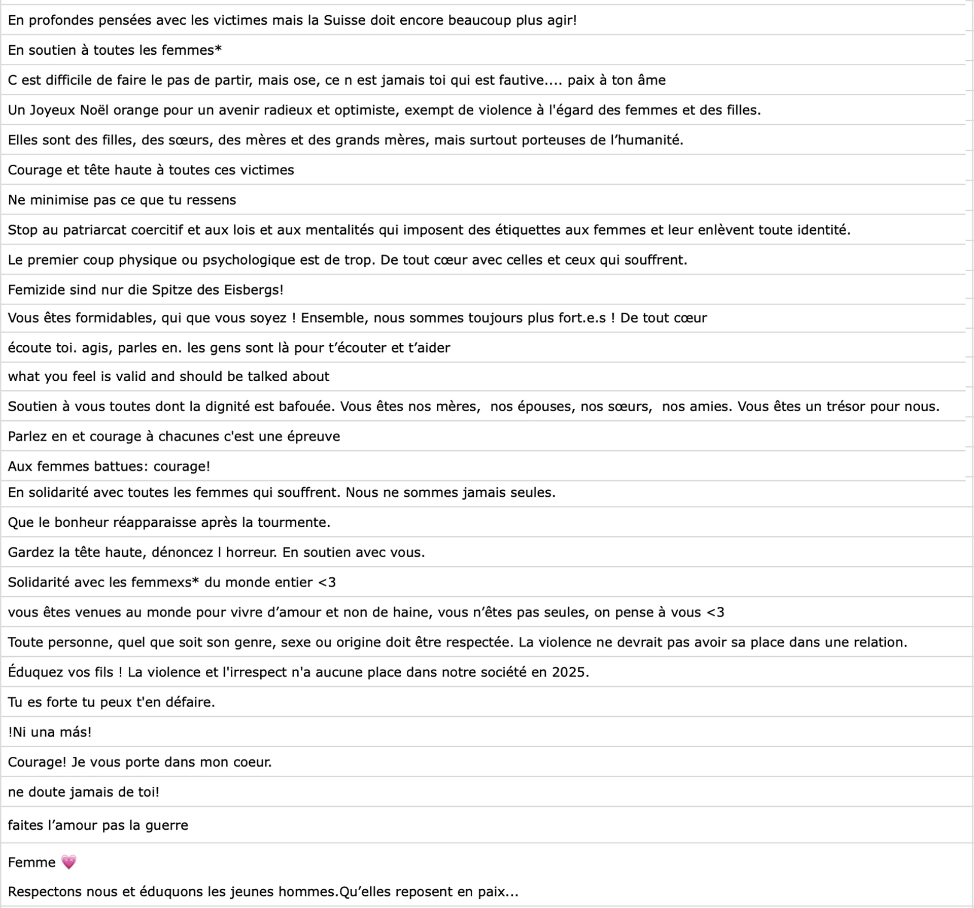 Extrait des messages reçus durant l’installation, du 25 novembre au 10 décembre 2025